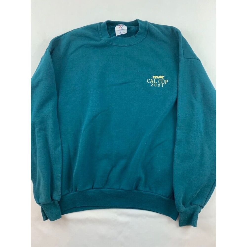 Cal Cup 2001‎ Vintage Jerzees Mens XL Sweatshirt Blue Fleece Lined Crew Neck